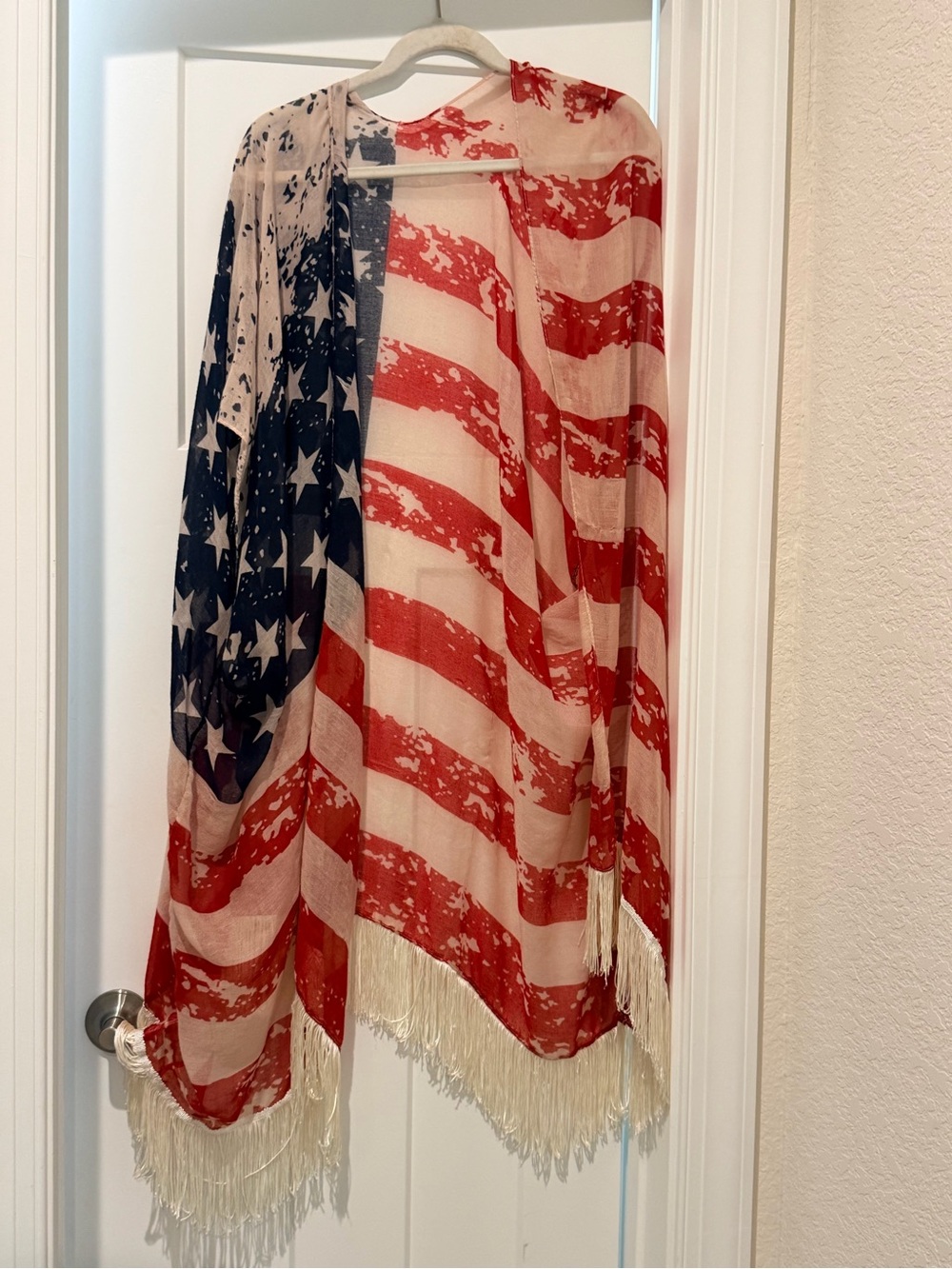 Source Unknown American Flag Fringe Kimono - Red, White, Blue